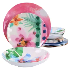 Spice By Tia Mowry Floral Cinnamon Twist 12 Piece Melamine Dinnerware Set In Assorted Colors