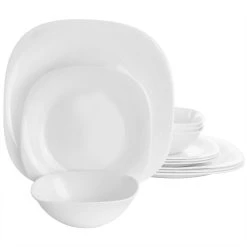 Gibson Ultra Ultra Plazza 12 Piece Tempered Opal Glass Dinnerware Set In White