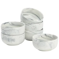 Juvale Set Of 6 Porcelain Pasta Bowls, Gray Marble Design Dinnerware For Salad And Soup (6 X 3 In, 28 Oz)