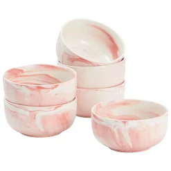 Juvale Set Of 6 Porcelain Pasta Bowls, Pink Marble Design Dinnerware For Salad And Soup (6 X 3 In, 28 Oz) -Mikasa Sales 6094751 ALT3