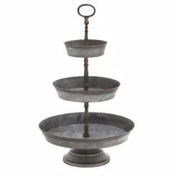 Benzara Galvanized 3 Tier Studded Tray In Metal, Silver