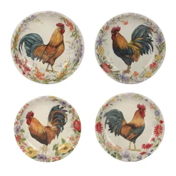 Certified International Floral Rooster 4-pc. Soup / Pasta Bowl Set