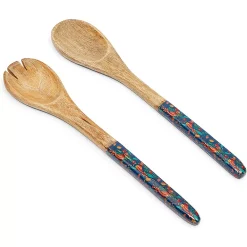 Farmlyn Creek Floral Salad Serving Set, Wooden Kitchen Utensils (2 Pieces)