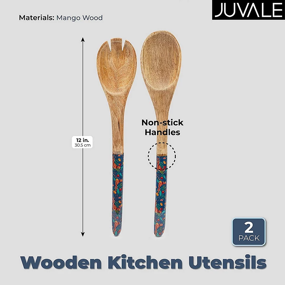Farmlyn Creek Floral Salad Serving Set, Wooden Kitchen Utensils (2 Pieces) 2 Farmlyn Creek Floral Salad Serving Set, Wooden Kitchen Utensils (2 Pieces) - Image 2