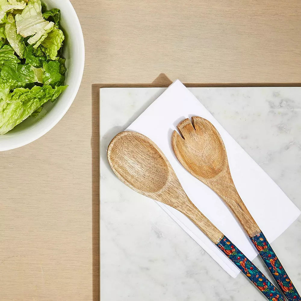 Farmlyn Creek Floral Salad Serving Set, Wooden Kitchen Utensils (2 Pieces) 3 Farmlyn Creek Floral Salad Serving Set, Wooden Kitchen Utensils (2 Pieces) - Image 3