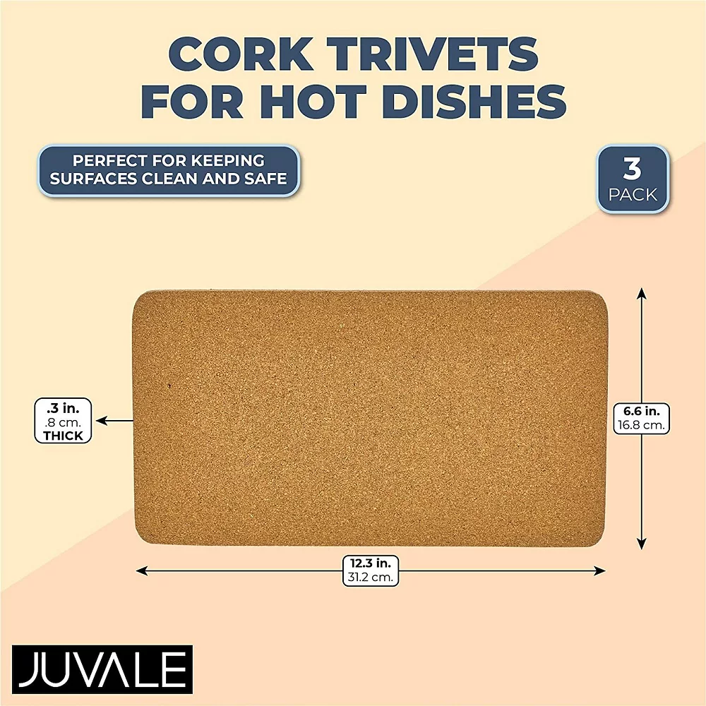 Juvale Rectangle Cork Trivet Set For Dining Table And Hot Dishes (12.5 X 6.6 In, 3 Pack) 2 Juvale Rectangle Cork Trivet Set For Dining Table And Hot Dishes (12.5 X 6.6 In, 3 Pack) - Image 2
